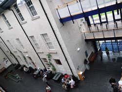 A view looking down at Chester Beatty Library's courtyard